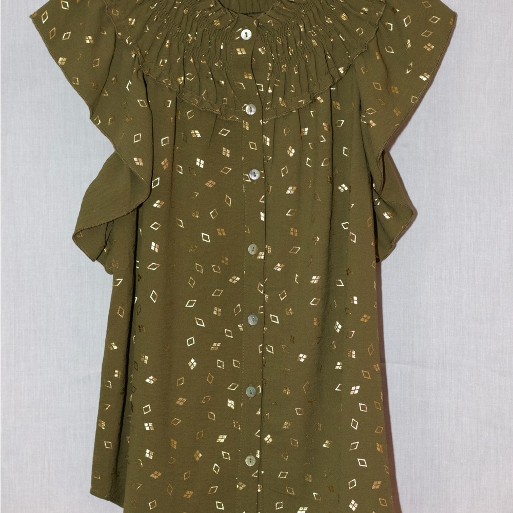 NY Collection Olive Blouse with Diamond Pattern